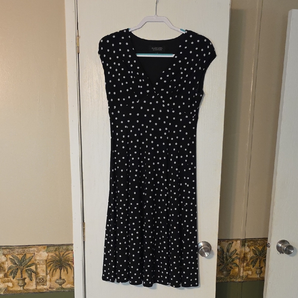 Evan Picone Black and White Polka Dot Midi Dress
